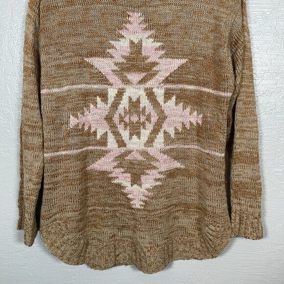 Ariat Women L Brown Pink Knit Date Night Sweater Southwest Pattern Long Sleeve - Picture 2 of 10